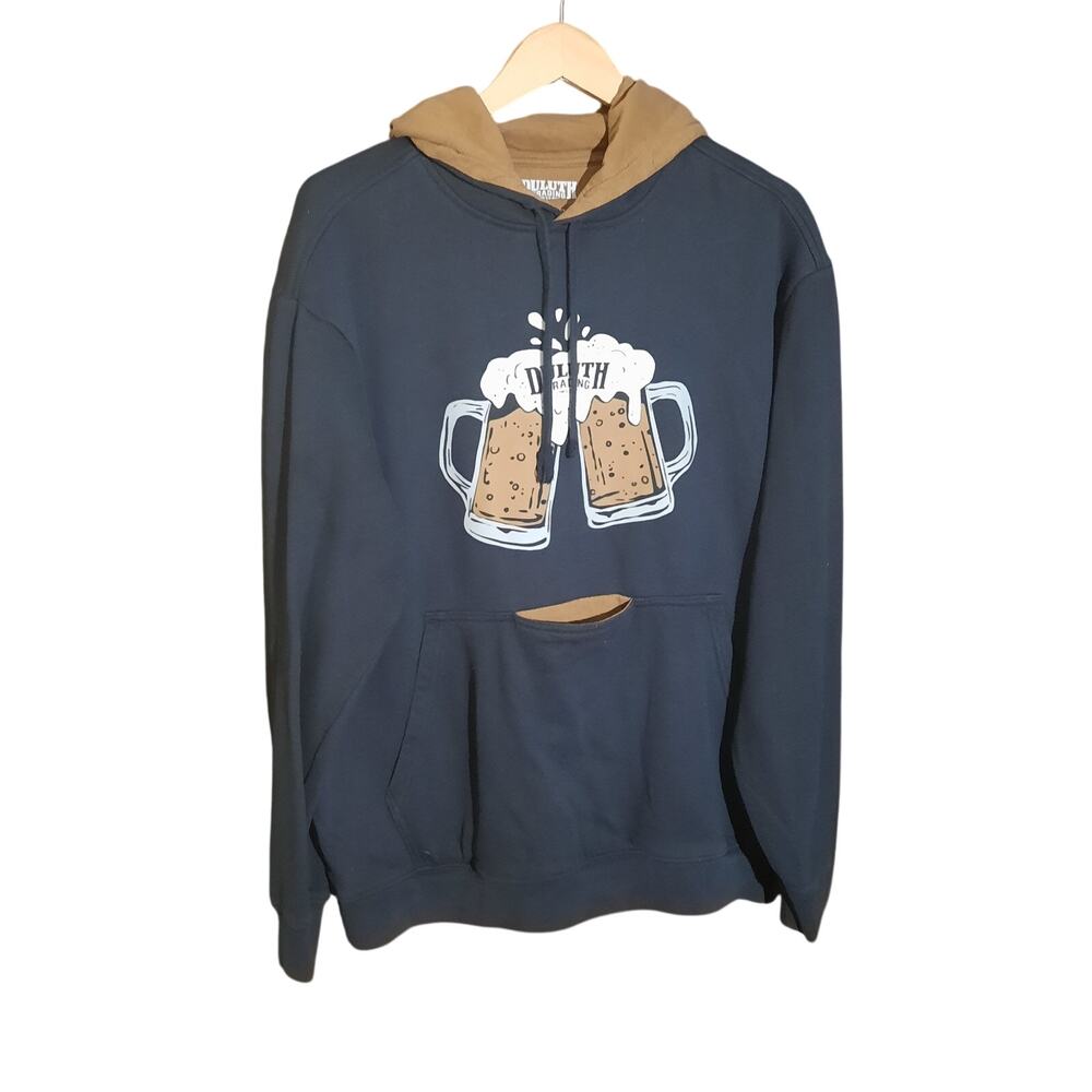 Duluth Mens Midweight Relaxed Fit Graphic Beer Pocket Black Hoodie Size L